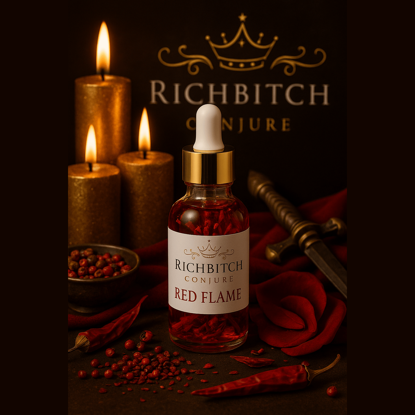 Red Flame Conjure Oil for Power, Dominance, Passion and Mars Energy Activation