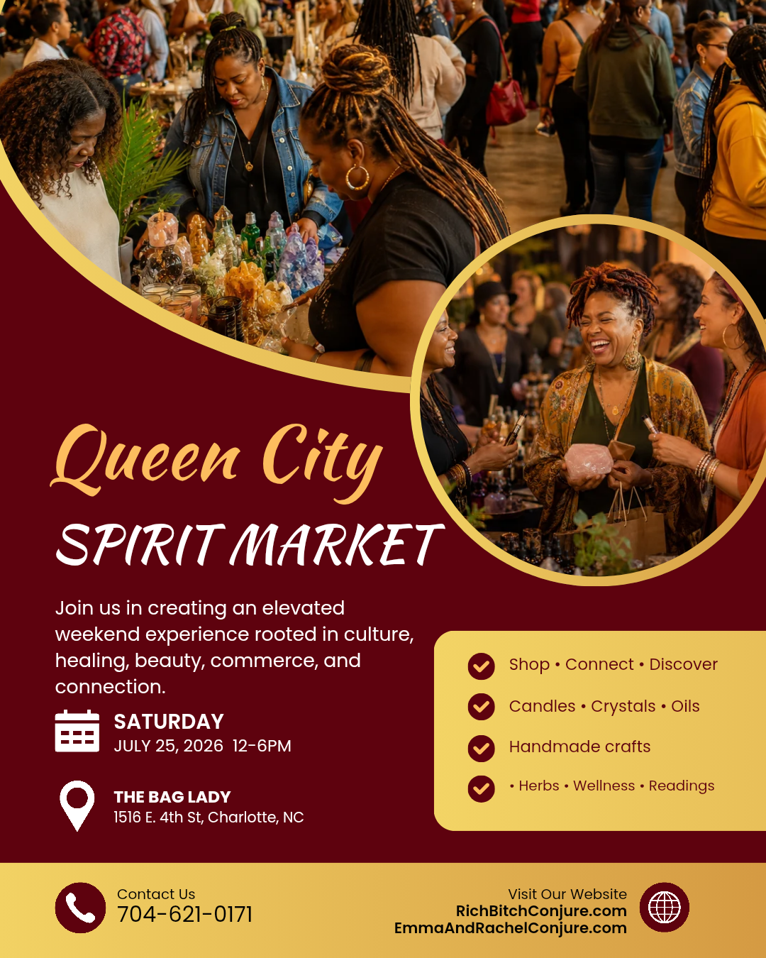 Community gathering at Queen City Spirit Market Summer Edition featuring Hoodoo conjure vendors in Charlotte NC